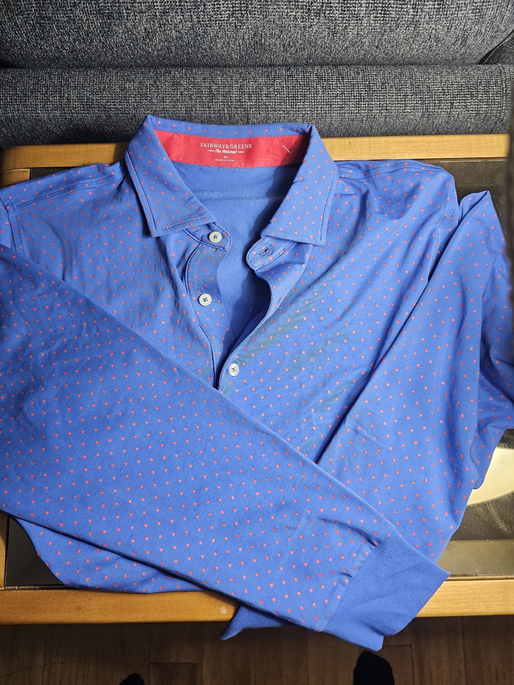 Fairway & Green Men's Blue Long-Sleeve Polo with Pink Dot Print